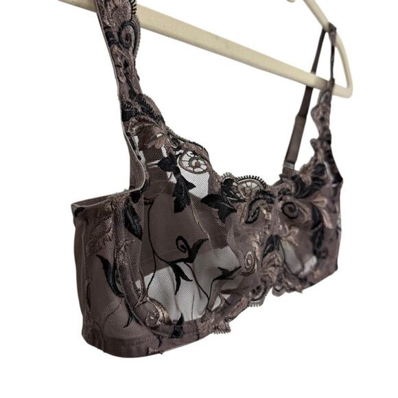 Soma Womens Brown Embroidered Lace Unlined Wired Back Close Sheer Bra sz 34C - Picture 2 of 16